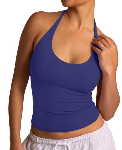 REORIA Women's Halter Backless Scoop Neck 2026 Summer Basic Tank Tops