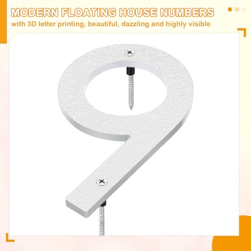 Grands numéros flottants modernes argent 9 pour porte extérieure mur - 3