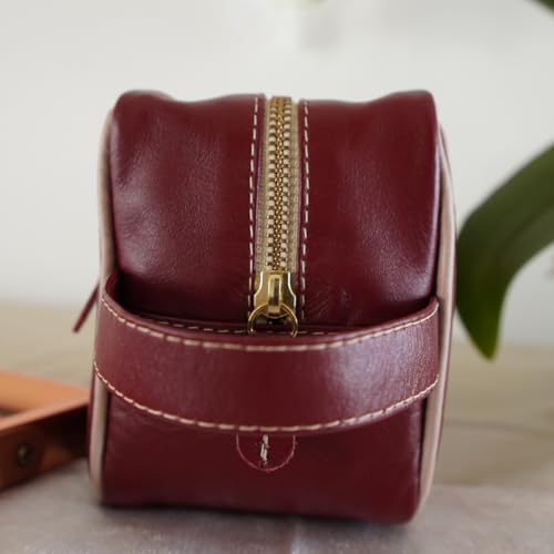 Necessaire de Couro Legitimo Bolsa Organizadora Masculina e Feminina para Viagem (Vinho)