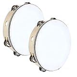 2 Pack 10 inch Tambourine for Adults Wooden Tambourine Hand Held Tambourine Metal Jingles Single Row...