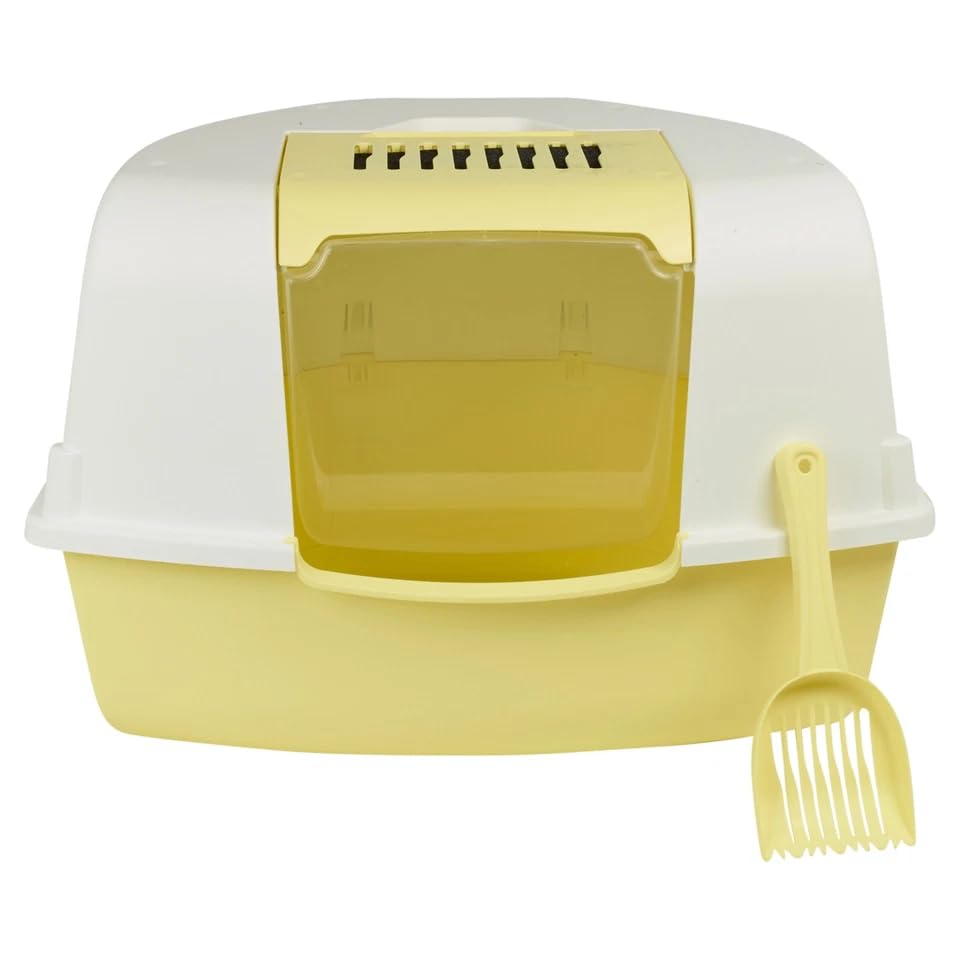 URBNLIVING Large Cat Corner Litter Box with Hooded Cover – Deep Tray Toilet with Flap, Built-In Filter & Scoop for Easy Cleaning (Yellow)