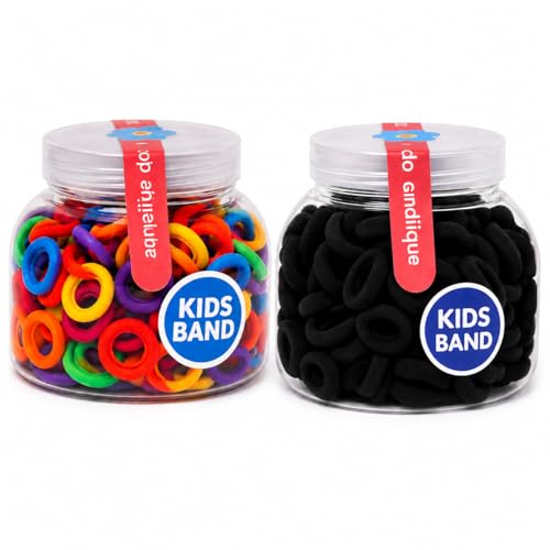 Image of Frescorr (200 pcs) Baby Hair Ties | Soft No-Damage Premium Elastic Mini Rubber Bands for girls | Strong Stretch Ponytail Holders | Daily Use Hair Accessories (Black + Multicolor)