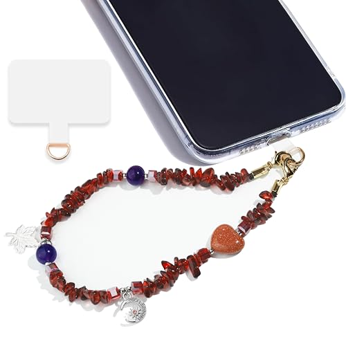 Image of Marble Beaded Phone Wrist Strap for Women, Detachable Design | 304 Steel Core, detachable phone wristlet with tether tab, keeps your phone secure for shopping, travel and daily use.