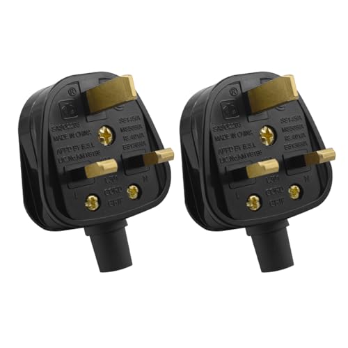 Toptekits (2 Pack) DIY 3-Prong UK Rewireable Power Plug Electrical Adapter, 13A 250V, BS1363/A, England/Ireland/Scotland Plug Adapter, Black