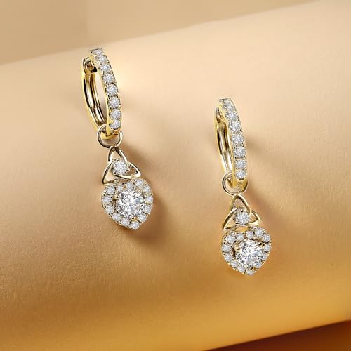 Moissanite Dangle Earrings for Women 925 Sterling Silver Earrings White/14K Gold Plated Detachable Hoop Celtic Knot Earring with Cubic Zirconia and Heart Charms Jewerly Gifts for Her2