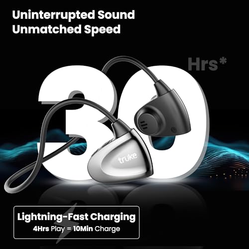 truke Newly Launched Yoga Beat Open Ear Neckband with 360-degree Titanium Alloy Flex Comfort, 14.2mm Drivers, 30H Playtime, Dual Mic for Crystal-Clear Calls, Fast Charging, BT 5.4 (Midnight Silver)