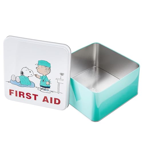 BUTLERS 6er Set Medizinbox Snoopy -Peanuts Erste Hilfe- Leere Hausapotheke Box aus Metall zur Medikamenten Aufbewahrung | Pflasterbox und Verbandskasten für Kinder und Erwachsene