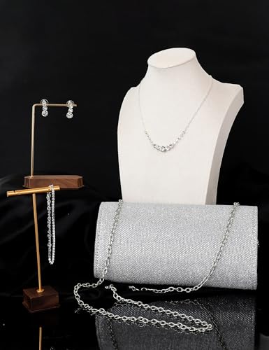 Silver Jewelry Set for Women Rhinestone Prom Choker Necklace Earrings Bracelet Clutch Purse Silver Accessories Bride Bridesmaid Crystal Bridal Jewelry for Wedding Engagement Party Prom Accessories2