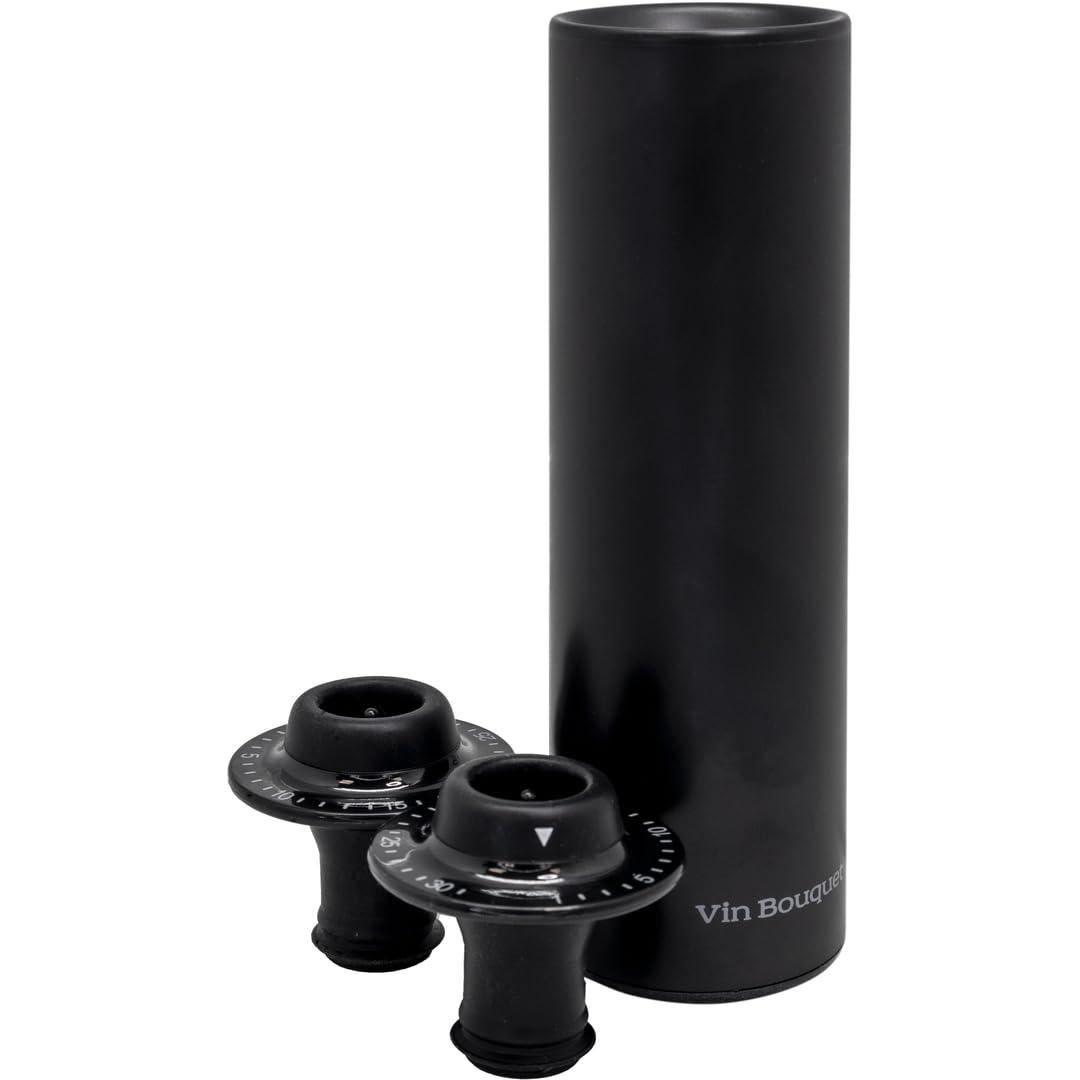 Vin Bouquet FIC 002 Conservateur Électrique avec Bouchons à Vide, Pompe à Vide Automatique avec Base Rechargeable, Noir