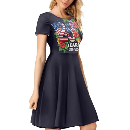 Image of AFPANQZ Womens Casual Summer Lightweight Vintage Dress Short Sleeve Midi Dress Knee-Long Luxury Formal Dress