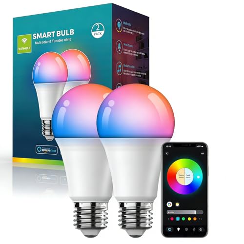 Smart Light Bulbs, WiFi & Bluetooth Color Changing Light Bulbs, Music Sync, 16 Million DIY Colors RGBWW Color Lights Bulb, Compatible with Alexa, Google Assistant Home App, 800 Lumen, 2 Pack