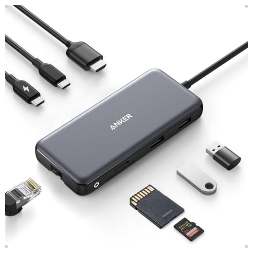 Anker 555 USB-C Hub (8 en 1) PowerExpand Adapter, 100W Power Delivery, 4K 60Hz HDMI, 10Gbps USB-C & 2 puertos USB-A,puerto Ethernet, lector de tarjetas memoria microSD&SD, para MacBook Pro y más