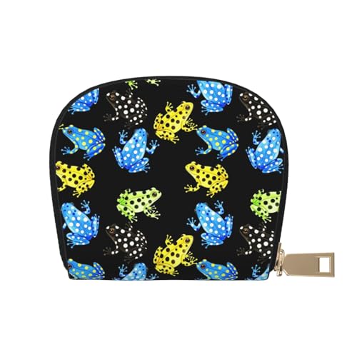 Wallet Women Small Credit Card Holder with Rfid Blocking Zip Credit Card Case (tropical frogs black) - Main Image