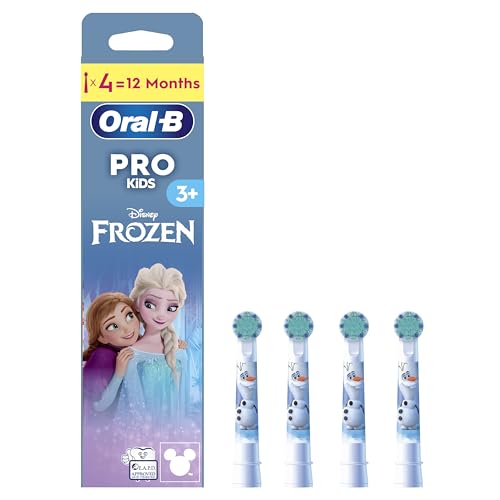 Oral-B Pro Kids Electric Toothbrush Head, Oral B Electric Toothbrushes Kids, with Disney Frozen Characters, Extra Soft Bristles, for Ages 3+, Pack of 4 Toothbrush Heads, White