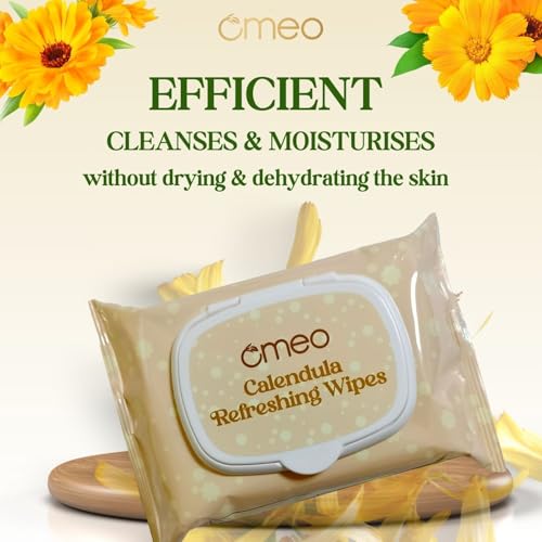 Image of Omeo Aloe Vera (Pack of 2) and Calendula (Pack of 2) Refreshing & Hydrating Wet Wipes, 25N in Each | Face Cleansing, Makeup Remover Wipes with Mint Oil & Vitamin E | Sulphate, Paraben & Alcohol Free - Women and Men