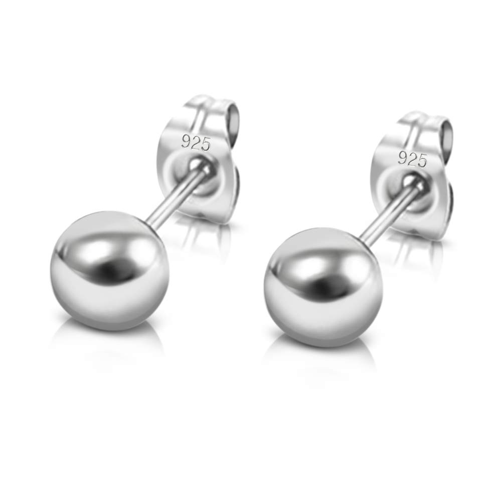 DTPsilver Pendientes Semental de plata en forma de Esfera/Bola - Plata 925 - Diámetro 2,3,4,5,6,8, 10, 12 mm