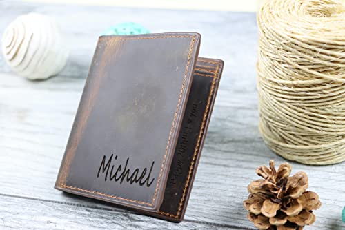 Personalized Leather TRIFOLD WALLET, Bifold ID Holder, Cash Wallet, Monogrammed Gift For Him, Add Initial Name and Text3