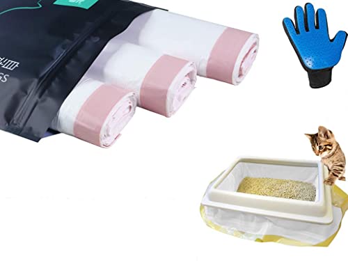 Amalan XXL 30Pack Cat Litter Tray Liners+Pet hair comb massage gloves, Drawstrings Scratch Resistant Bags For Extra Large Litter Box(915 * 450 * 0.03mm)