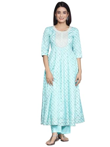 Image of Libas Women's Printed Silk Blend A-Line Kurta With Palazzos