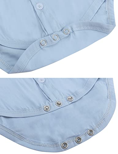 A&J Design Newborn Baby Boy Dress Shirt Infant Bodysuit Gentlemen Wedding Long Sleeve One Piece Formal Rompers 3-6 Months Blue #TOP4