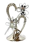 Mr. And Mrs. Mickey and Minnie Mouse Silver Double Heart Wedding Cake Topper Decoration Keepsake