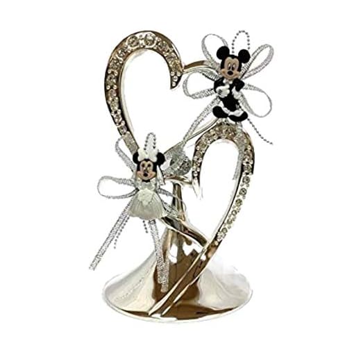 Mr. And Mrs. Mickey and Minnie Mouse Silver Double Heart Wedding Cake Topper Decoration Keepsake