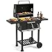 Barbecue Grill, Outdoor XL Charcoal BBQ Smoker with 2 Side Tables, Built-in Thermometer, Adjustable Charcoal Pan & Vent, Warming Rack, Compact Coal BBQ Smoker for Home Garden Party Patio Cooking