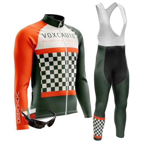 Conjunto de Maillot Ciclismo Manga Larga Hombre con Culotte Otoño Secado Rápido Transpirable Custom Conjunto Ciclista Pro Team (XXS,TypA 1)