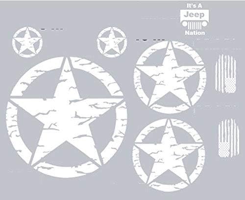 G0006 - Distressed Military Star 8 Decal KIT - Custom Designed for use on - Jeep Wrangler Roxor Cherokee Compass Patriot & More (Blue)