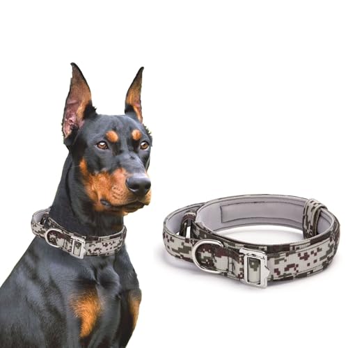 犬 首輪 ナイロン製 調整可能 ハンドル付き 訓練 首輪 中型犬 大型犬 くびわ 散歩 戦術訓練 (迷彩グリーン, M)