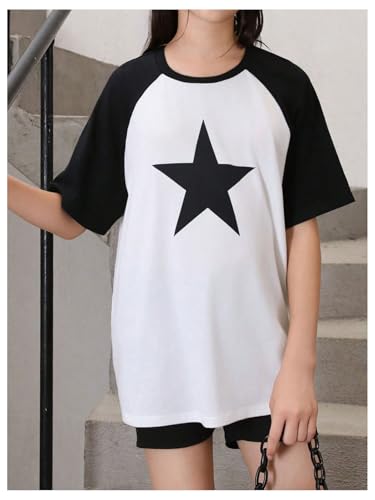 SHENHE Girl's Oversized Star Graphic T Shirt Raglan Sleeve Colorblock Crewneck T Shirt 5