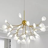 TSWCBYY Sputnik Ceiling Light Fixture, Gold Sputnik Chandelier for Living Room Firefly Chandeliers Dining Room Glass Chandelier for Entryway Bubble Light Chandelier (36 Heads)