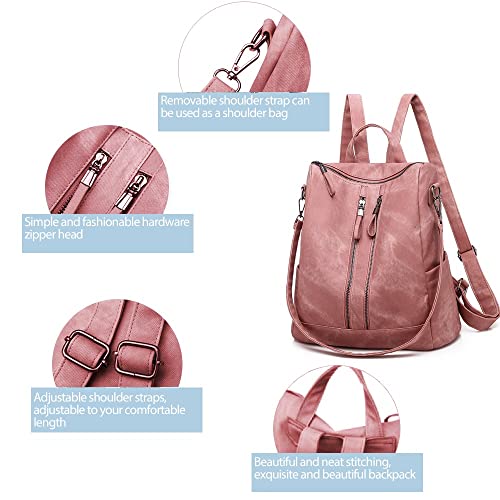 Roosalance Backpack Purse For Women, Fashion Women Backpack Purse Convertible Shoulder Bags Handbags, Mothers Day Gifts For Mom, Aunt, Ladies Small Leather Waterproof Satchel Travel Bag Pink #TOP1