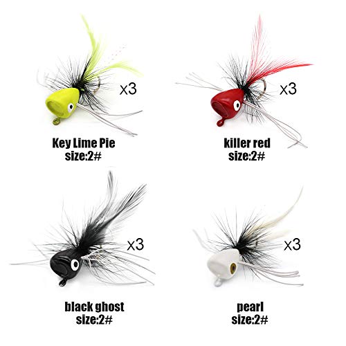 Fly Fishing Poppers Lures For Bass Panfish Flies Topwater Popper For Crappie Bluegill Kit (3 Kinds Of Size Popper Flies Kit 24 Pk With Fly Box) #TOP2