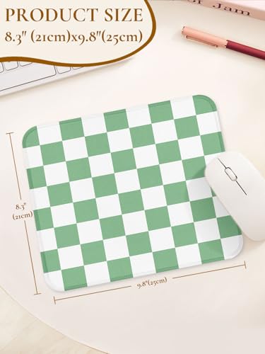 Image of Square Cute Checkered Mouse Pad with Stitched Edge, Premium Waterproof Cloth Aesthetic Small Plaid Mouse Mat, Non-Slip Rubber Base Funny Mousepad Desk Accessories,Checkerd Green White