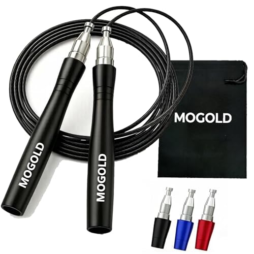 Mogold Profi Springseil für Boxen,Crossfit,300cm Verstellbar Seilspringen für Erwachsene Fitness ｜Hochwertigen Kugellagerkugeln,Rutschfester Metallgriff｜2 Seile in 2,0mm & 3,0mm