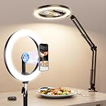 Magnetic Ring Light with Stand and Phone Holder, LUXSURE Overhead Phone Mount for iPhone, Tripod with 10" Ring Light and Remote, Ideal for Video Recording,Live Streaming,Cooking Video,Content Creator