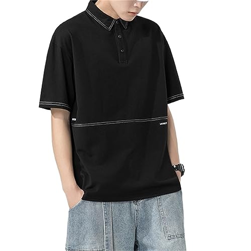 Image of DKIUGL Black Standing Neck Short Sleeved Shirt Japanese Casual T-Shirt Half