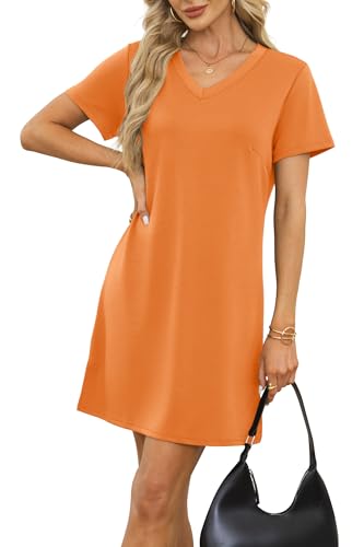 Image of RUMIA Summer Dresses for Women 2026 V-Neck Casual Sundresses T-Shirt Dress