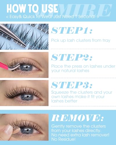 JIMIRE Self Adhesive Eyelashes Natural Pre Glued Lash Clusters No Glue Needed Press on Lashes Wispy Reusable Self Adhesive Cluster Lashes Eyelash Clusters Easy to Apply 9-12MM - Image 7