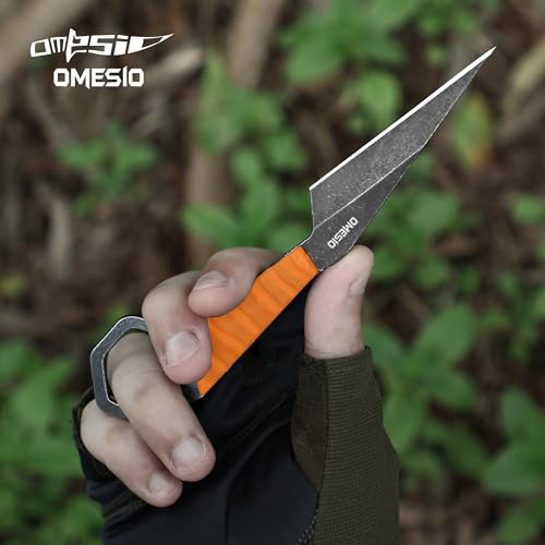 Image of Omesio Neck Knife S-HF, EDC Fixed Blade Knife with Sheath, 6.38 inch Full Tang Tactical Knife for Men, Ideal for Outdoor Camping, Survival, Hiking (Orange)