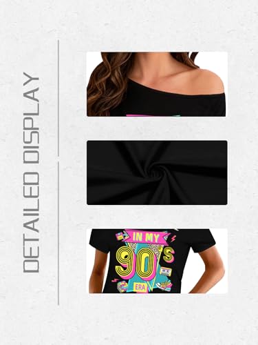 YHHR 90's Shirts for Women 80s Neon Off the Shoulder Tops Vintage Shirt — view 5