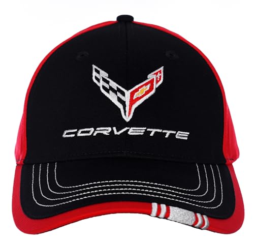 Image of JH DESIGN GROUP Men's Chevy Corvette C8 Logo Cap Adjustable Red & Black Hat