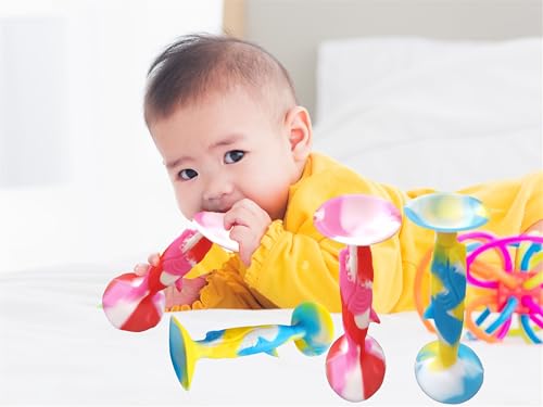 Image of 8 Packs Silicone Suction Cup Teething Fidgets Darts for 6-12 Month 1-3 Year olds Baby, Sensory Ocean Shark Animal