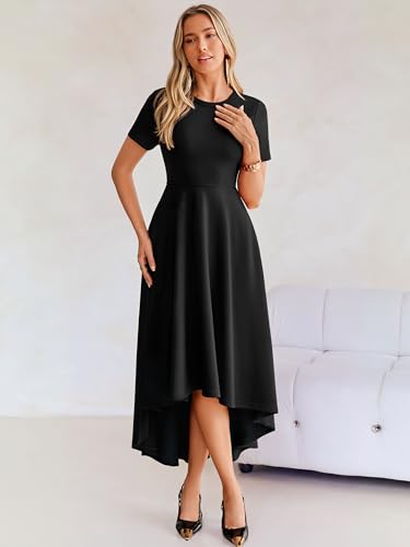 Simplee Womens Midi Formal Wedding Guest Dresses Dressy 2026 Elegant Summer Spring Crewneck Short Sleeve Classy Business Casual Long Maxi Cocktail A Line Dress Black M — view 2