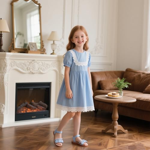 Image of Kolan Toddler Girl Sandals Open Toe Flat Princess Dress Shoes Little Kids