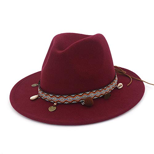 Photo de Minicocock Sir Woollen Minority Wind Hat Lady Retro Flat Hat Eave Big Eave for Les Femmes Hommes Hat (Color : Wine Red)