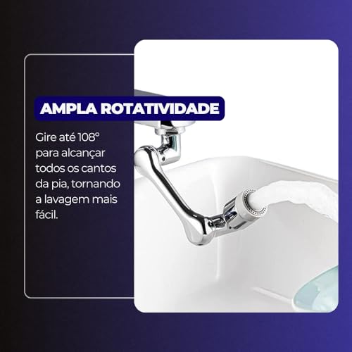 Adaptador Extensor Torneira Rotativa Universal de Torneira Filtro Respingo Giratório Granangular Pia
