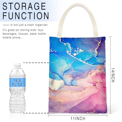 Image of Car Trash Bag Hanging No Snap Small Garbage Bag for Car Back Seat Cute Printed One-handed Strap Trash Bags Car Accessories-Pink Blue Purple Marble Car Trash Bags