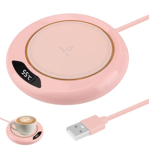 USB Coffee Mug Warmer, Tea Milk Cup Warmer for Desk with 3 Temperature Settings (45-75°C) & LED Display Heated Warmer Plate with 8h Auto Shut-Off Smart Touch Valentine's Day gift (Pink)